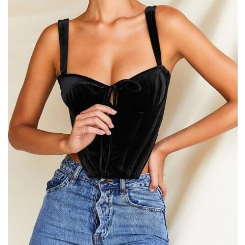 Sexy Velvet Black Tank Top Women Fashion Sleeveless Vest Streetwear Backless Bodycon Bandage Women Tabks Female Blusas
