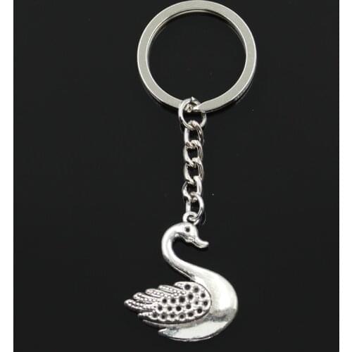 Fashion 30mm Key Ring Metal Key Chain Keychain Jewelry Antique Silver Color Plated Swan 32x27mm Pendant