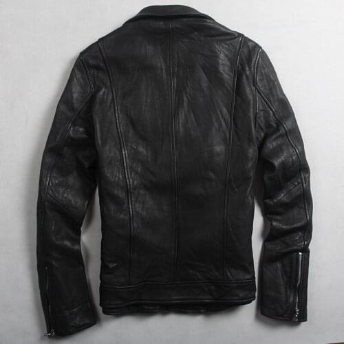 Avirexfly mens fashion genuine with zipper pockets slim fit biker black real leather jacket for men