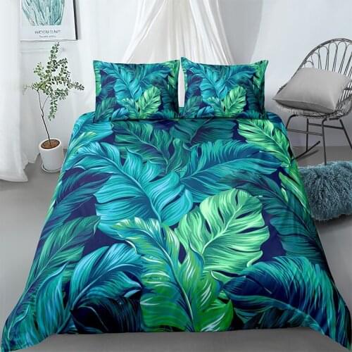 Tropical Leaf Bedding Set Scenery Comforter Fashion Modern 3D Print Luxury Duvet Cover Set Home Textile Queen King Single Size