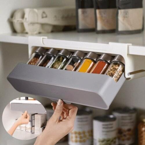 Wall-mounted Spice Organizer Home Kitchen Self-adhesive Under-Shelf Spice Bottle Storage Rack Kitchen Supplies Storage In Stock
