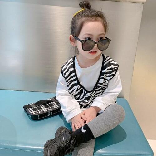 New Spring Girls Clothing Little Baby Girls Fake Two-piece Long-sleeved Bottoming Shirt