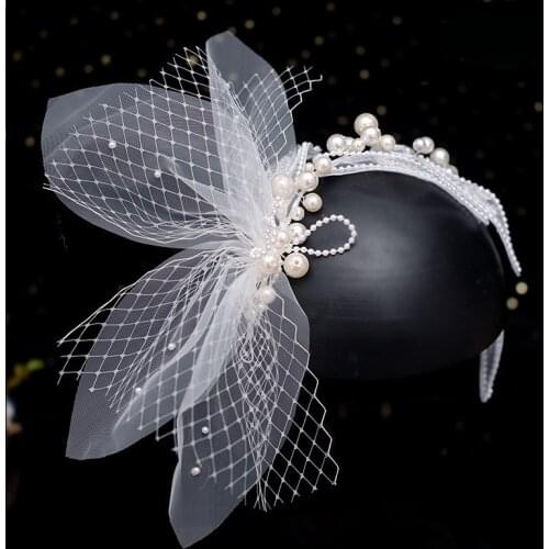 New Korean Sweet Pearl hairband Bow Lace flower Headband Wedding Bridal Head Accessories