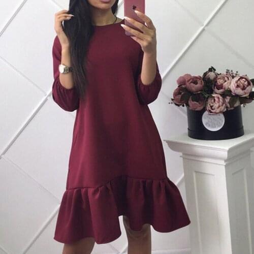 Autumn Dress Women Casual Loose Party Dress Ruffles Sundress Female Fashion Lantern Sleeve Mini Dress Hot Sale