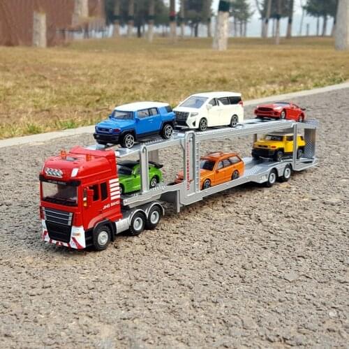 Diecast 1:50 ScaleDouble-decker Car Transportation Logistics Semi-trailer Alloy Simulation Car Model Collection Decoration Gifts