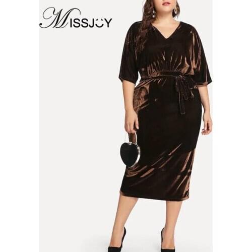 MISSJOY Elegant 2019 Autumn High Waist Party Dresses Women Split Half Sleeves Sexy Pencil Large Size Backless Ladies Solid Color
