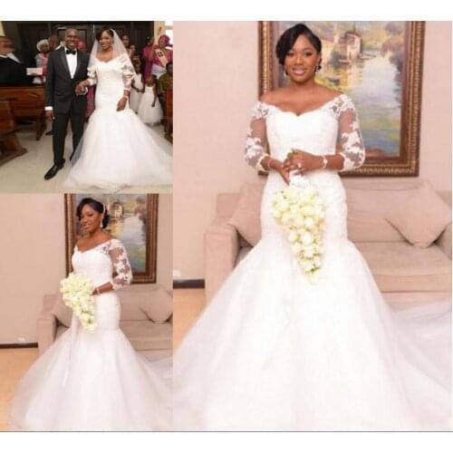 South African V-neck Long Sleeves Mermaid Wedding Dresses Lace Appliques Corset Back Arabic Vintage Bridal Gowns Plus Size