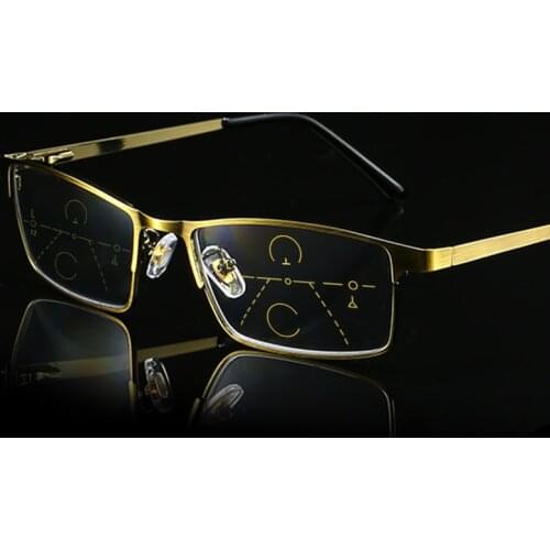 Progressive Photochromic Glasses Multifocal Reading Glasses Men Presbyopia Far Near Anti Uv Blue Ray Metal Frame Gold