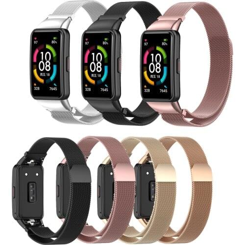 Stainless Steel Milanese Loop Watch Strap Band For Huawei Band 6 / Honor Band 6 Smart Watch Wrist band Correa