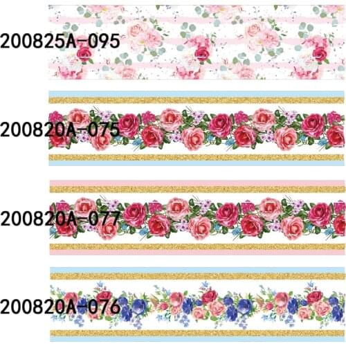 50 yards/lot) Hot sale 38mm stripe and flower printed grosgrain ribbon and foe