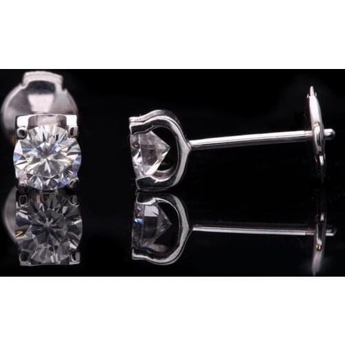 18K White Gold Moissanite Stud Earring White Moissanite 1.0CT 6.5mm Engagement Wedding for Women