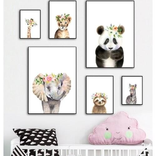 Elephant Panda Zebra Sloth Giraffe Nursery Wall Art Canvas Painting Nordic Posters And Prints Wall Pictures Baby Kids Room Decor