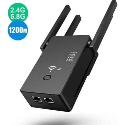 Internet Booster 1200Mbps 5.8GHz&2.4GHz Dual Band Wireless Repeater WiFi Extender Range Wireless Router Signal Booster AP Mode