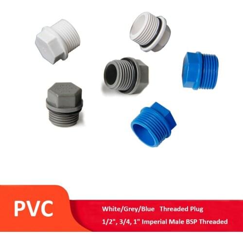 PVC Threaded Plug 1/2",3/4,1" Imperial Male BSP Threaded Pipe Fitting Screw Plug Pipe End Cap Aquarium Garden Stop Water Adapter