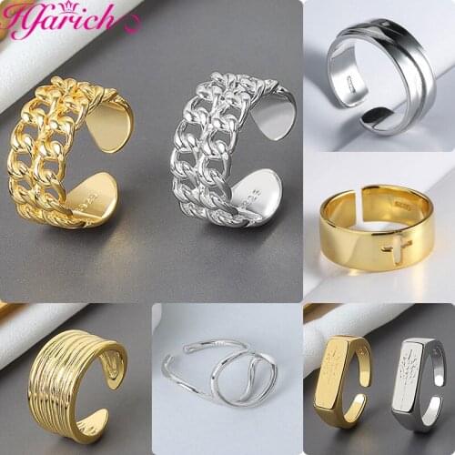 Minimalist New Gold Silver Color Geometric Cross Chain Hollow Winding Opening Ring for Women Punk Wire Trendy Jewelry