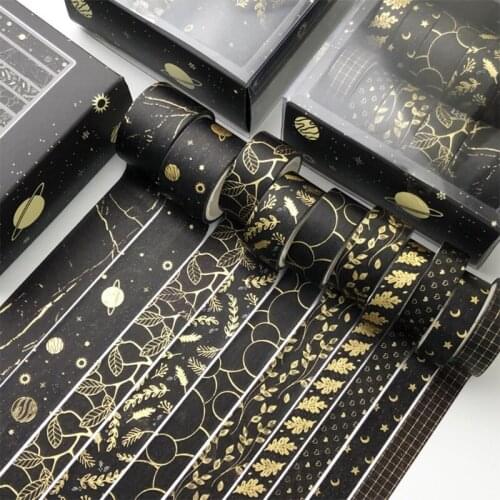 10 Pcs/Set Black Gold Washi Tape Vintage GaIaxy Masking Tape Cute Decorative G88D