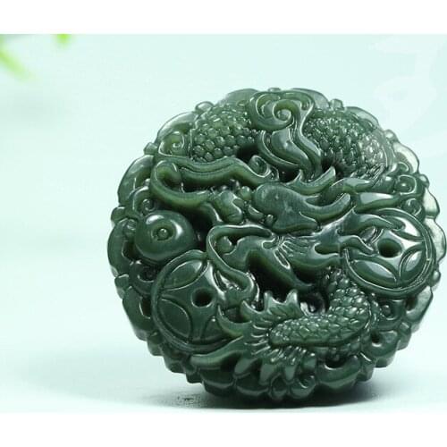 100% natural authentic hetian jade sapphire pendant jade gift Dragon Phoenix pendant necklace brand men women real jade jewelry