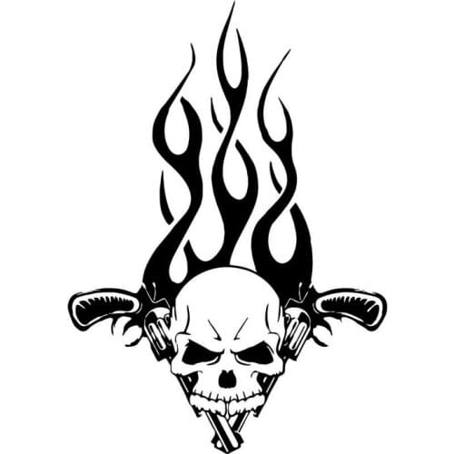 15.6*22CM Fashion Custom Gun Skull Flames Bumper Sticker Vinyl Decals Covering The Body Black/Silver C7-0505