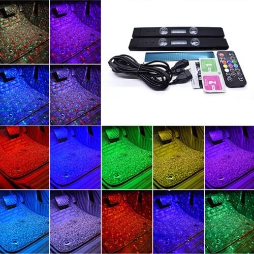 2-in-1 Car Interior Lights 2pcs LED USB 7 Colors Atmosphere Lights Set