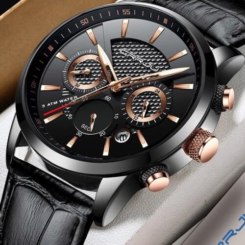 2021 CRRJU Sports Watch for Men Top Brand Luxury Military Leather Wrist Watches Mens Clocks Fashion Chronograph Wristwatch