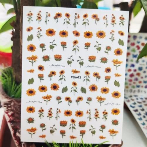 3D Stickers for Nails Sunflower Flowers Plant Bouquet Nails Art Decoration Manicure Stickers Decal Slider Nail Foil Accessories