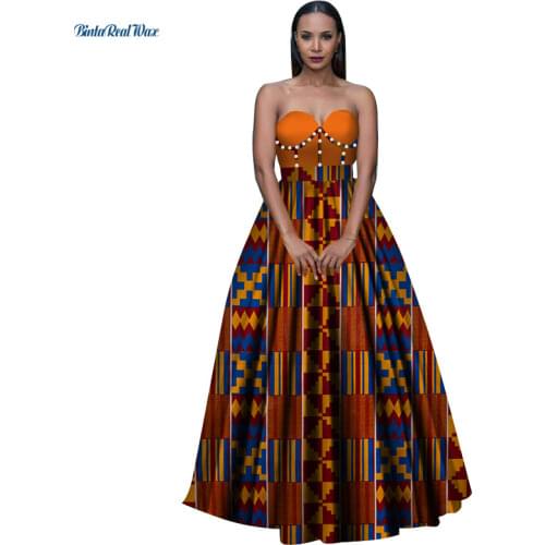 African Dresses for Women Vestidos Beads Long Ball Gown Dresses Bazin Riche African Traditional Clothing Africa. Dresses WY3162