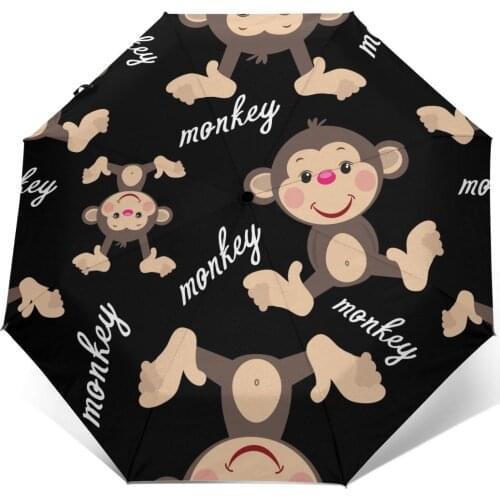 Automatic Umbrella Rain Women Three-folding Umbrella Monkey Pattern Windproof Umbrella Female Waterproof parasol