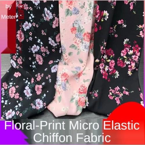 Flower Micro-elastic Opaque Paris Beads Chiffon Fabric By The Per Meter for Dress Floral Printed Thick Summer Drape Soft Cloth