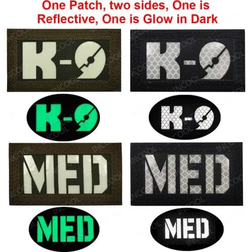 Two Sides Patch Infrared IR Reflective White Glow In Dark Patches MED K9 Dog Tactical Military Patch Badges For Clothing Jackets