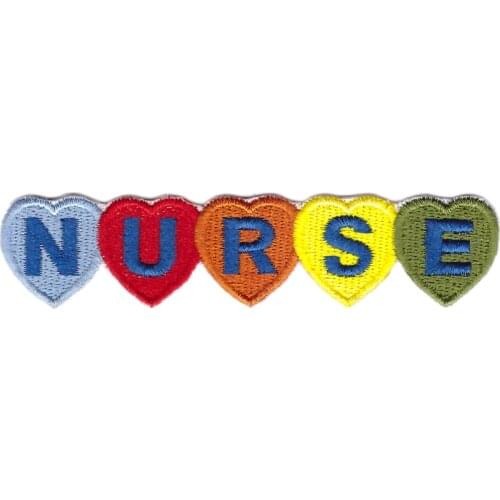 Denim patch Medical Nurse with Colorful Hearts Embroidered Patch SEW OR Iron On Applique