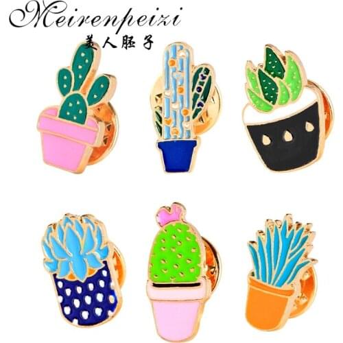 Potted Plant Enamel Pins Custom Cactus Aloe Brooches Lapel Pin Shirt Bag Catoon Badge Natural Jewelry Gift Kids Friends