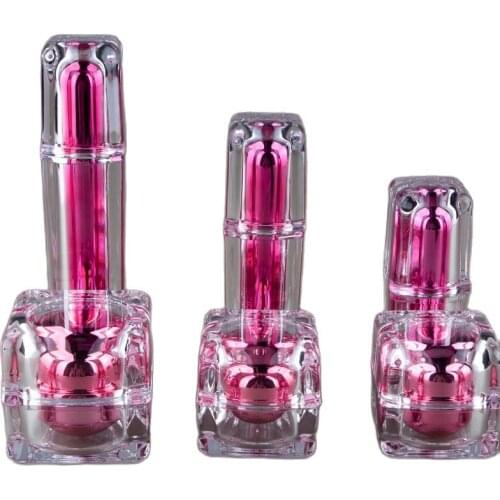 Empty 15/30/50/ML Cream Lotion Pump Bottle Rose Red 15/30/50g Acrylic Cream Jar Makeup Refillable Lotion Bottles with Pump 10pcs