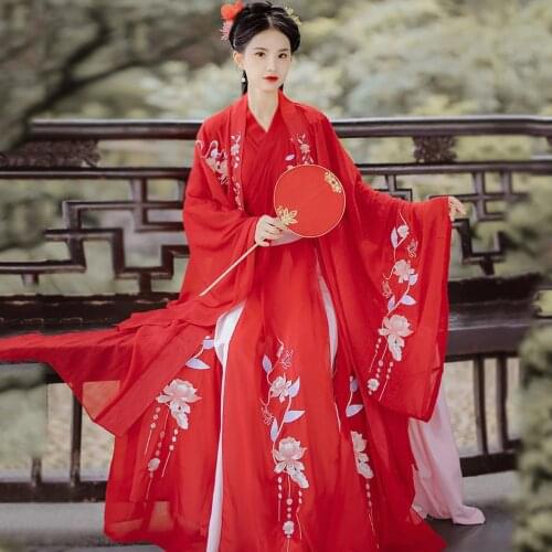 Chinese Traditional Hanfu Costume Women Red Wedding Dress Dance Clothing