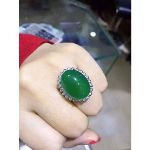 Natural green chalcedony gem Ring Natural gemstone ring S925 sterling silver trendy big luxurious round women gift Jewelry