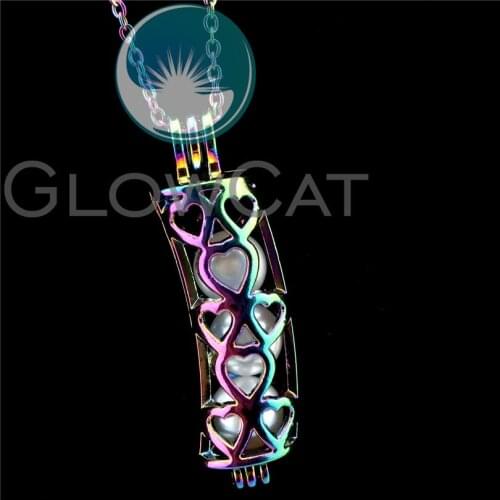 R-C211 Rainbow Curve Tube Heart Beads Cage Pendant Perfume Diffuser Aromatherapy Oyster Pearl Cage Locket Necklace