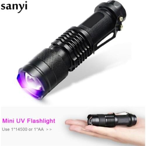 Zoomable LED SK68 395nm UV Flashlight Purple Violet Light 600LM Adjustable Focus 3 Modes Light Uesd By AA Or 14500 Battery