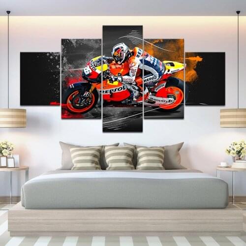 Printed HD Wall Art Canvas Painting Pictures Modular 5 Pieces Motorcycle Racing For Living Room Home Decor Modern Posters Frame