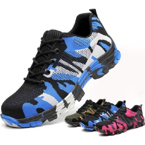 Mens Steel Toe Protective Anti Smashing Work Shoes Men Puncture Proof Safety Shoes Indestructible Outdoor Camouflage Sneakers