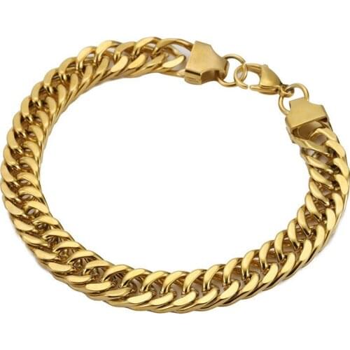 Titanium Steel Mens 22cm Miami Cuban Link Bracelet Golden Color Hip Hop Bracelet Punk Gift