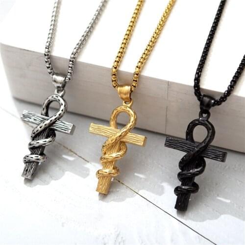 New Gothic Cross Snake Necklaces Pendants For Men Punk Rock Hip Hop Necklace Men Womens Necklaces Jewelry Gift