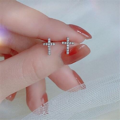 Simple 925 Sterling Silver Cross Piercing Charm Stud Earrings For Women Girls Kids Party Jewelry eh231