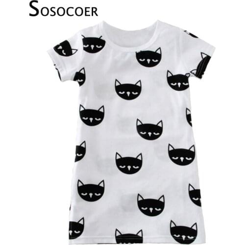 SOSOCOER Toddler Girl Dress New 2017 Cute Animal Cat Kids Dress Summer Style Cartoon Short Sleeve Girls Dresses For Baby Clothes