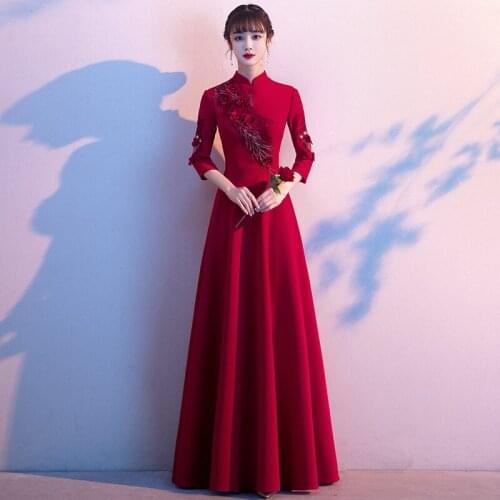 Bride Wedding Toast Dress New Sexy Chinese Style Temperament Appliques Beading A-Line Evening Dress Female Vestidos