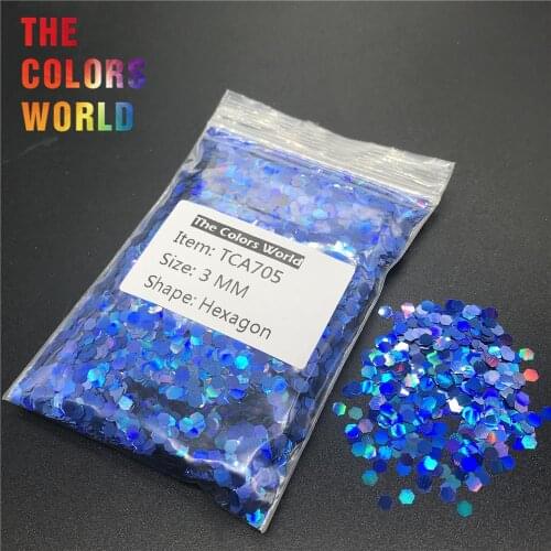 TCA705 Holographic Laser Royal Blue Color Hexagon Shape Nail Glitter Nail Decoration Nail Gel Makeup Facepaint DIY Accessorie