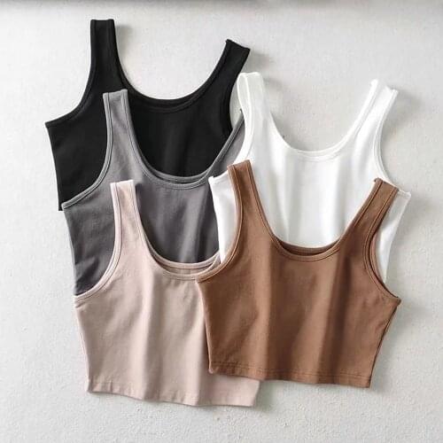 Women Summer Crop Tops Sexy Sleeveless Short Cotton U Collar Knitted Bar Sleeveless Tank Top T-shirt Vest Tank Tops Female Vest