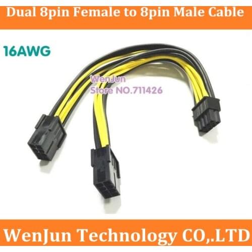 High Quality 16AWG PCI-E PCI Express Dual 8pin Female to 8pin Male GPU Video Card Power Cable 20cm
