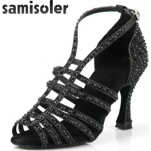 Women Ballroom Latin Dance Shoes Rhinestone Salsa Tango Social For Ladies Heels6- 7.5 -8.5 -9 -10cm Girls' Profession Dancing