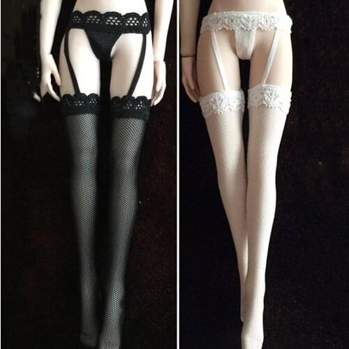 In Stock 1/6 Scale Sexy Female Figure Accessory Black/White Lace Garter Socks for 12 inches Action Figure Body