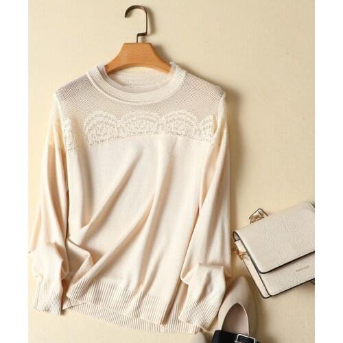 2021 Autumn Hollow Out Knitted Women Sweaters And Pullovers Solid O-Neck Long-Sleeved Office Lady Elegant Pulls Outwear Tops