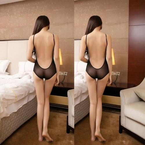 Womens Erotic Open Back See Through Mesh Lingerie Bodysuit Solid Color High Cut Cosplay Rompers Spaghetti Underwear Swimsuit